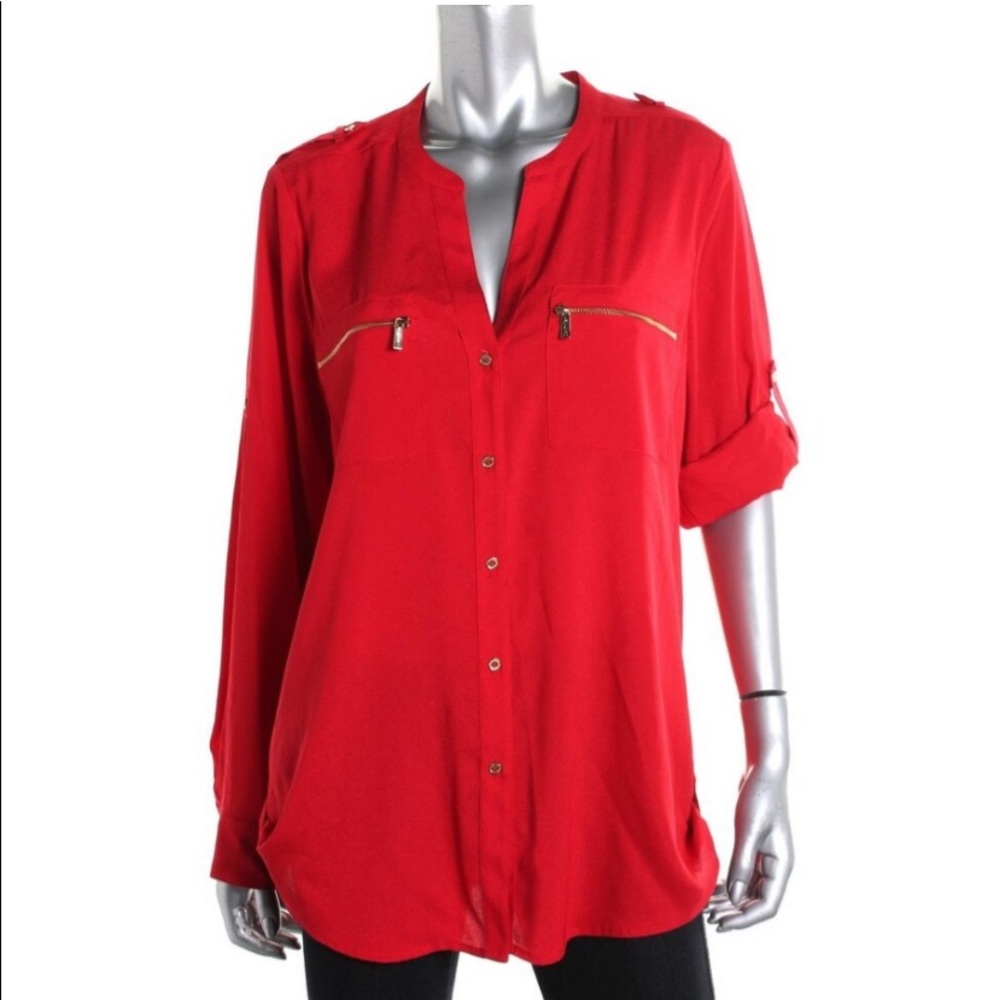 Calvin Klein Button-Down Top W/ Sleeve Zip…